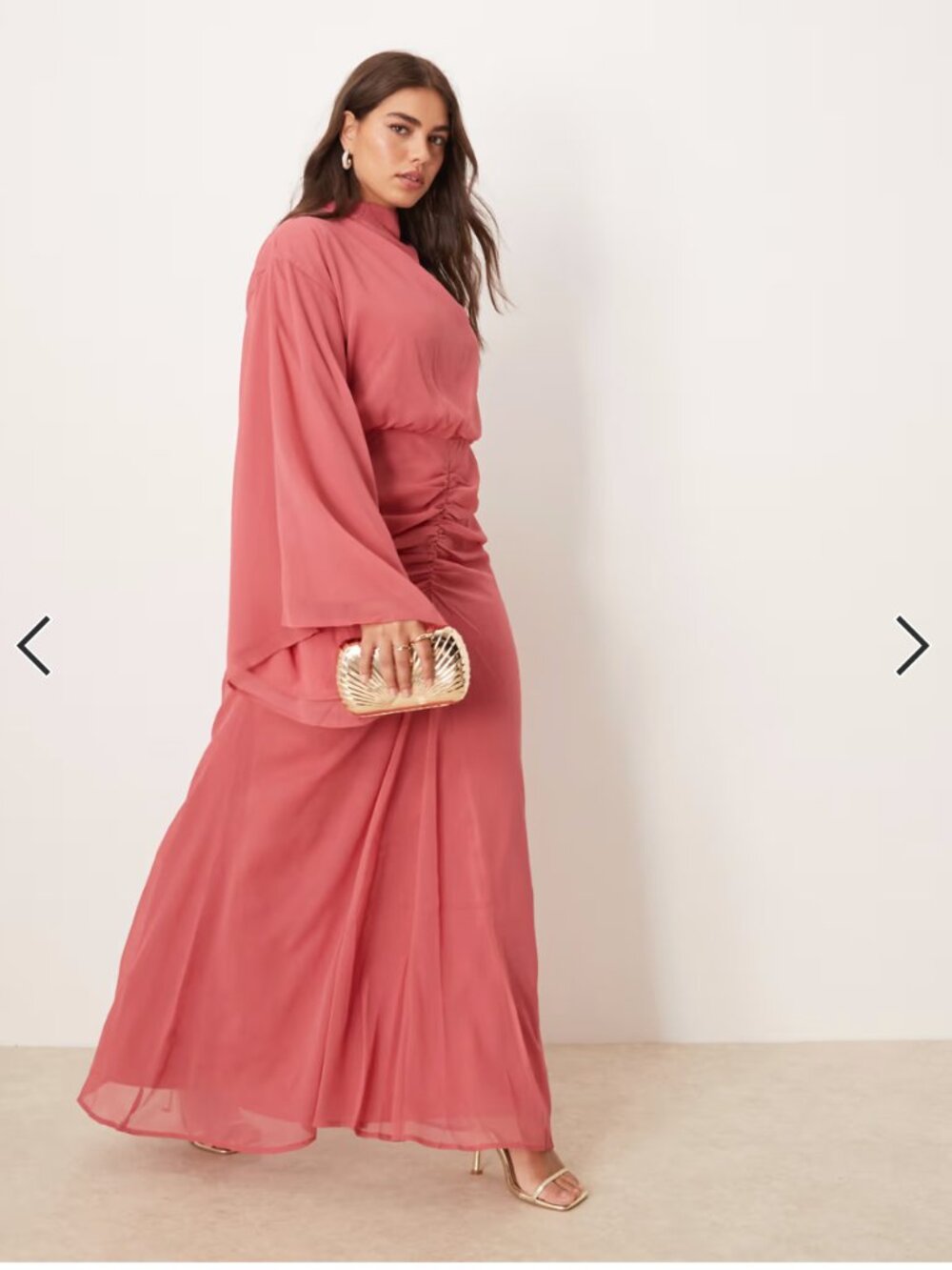 ASOS DESIGN Curve volume sleeve maxi dress with ruched skirt in deep rose